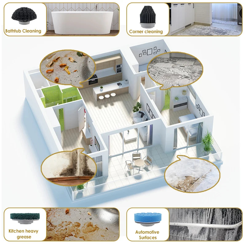 DomSupplies™ 10 in-1 Household Cleaning Brush Multifunctional Electric Cleaning Brush