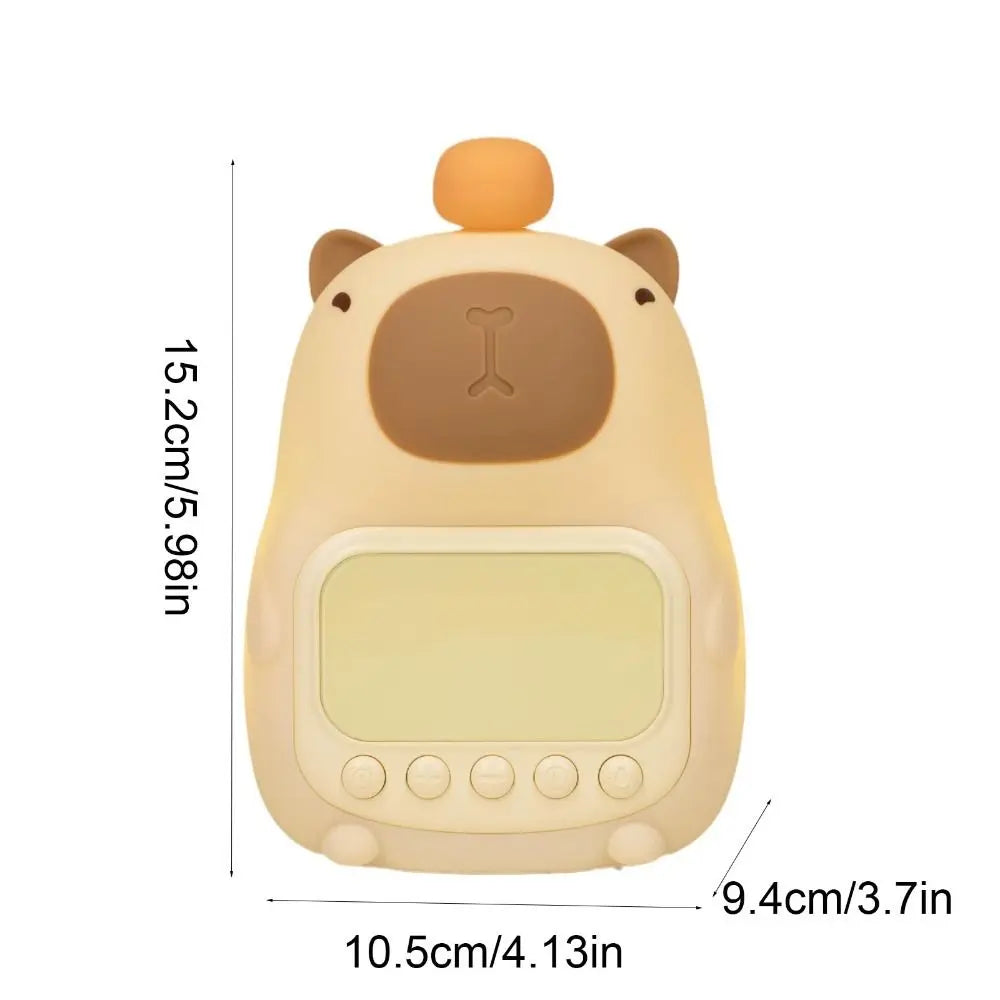 DomSupplies™ Soft Cartoon Capybara Alarm Clock & Night Light – USB Rechargeable Silicone LED Bedside Lamp with Soft Glow