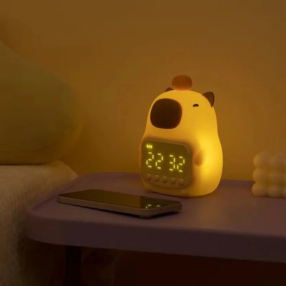DomSupplies™ Soft Cartoon Capybara Alarm Clock & Night Light – USB Rechargeable Silicone LED Bedside Lamp with Soft Glow